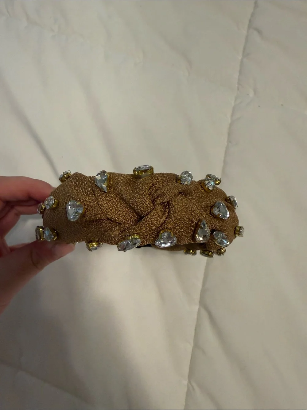 Crystal-Embellished Brown Padded Headband